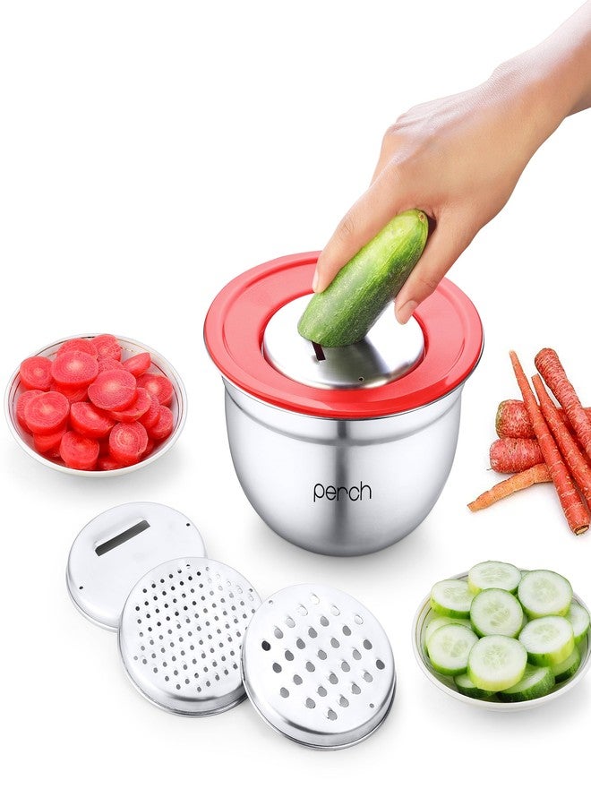 perch وعاء بيرش متعدد الاستخدامات من الفولاذ المقاوم للصدأ مع 3 مبشرات قابلة للتبديل وغطاء محكم الإغلاق | مبشرة للخضراوات والجبن | وعاء تخزين وخلط للمطبخ - Image 4